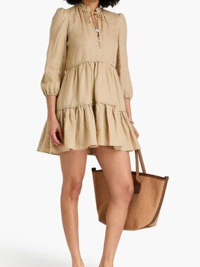 Veronica Beard Hawkin Linen Dress Pebble Khaki Women's Size 8 New Tag $448